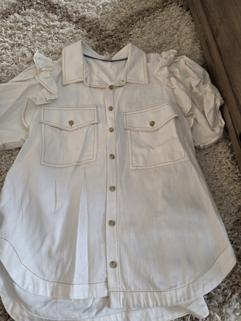 Pilcro Cream Button-Front Ruffle Sleeve Blouse